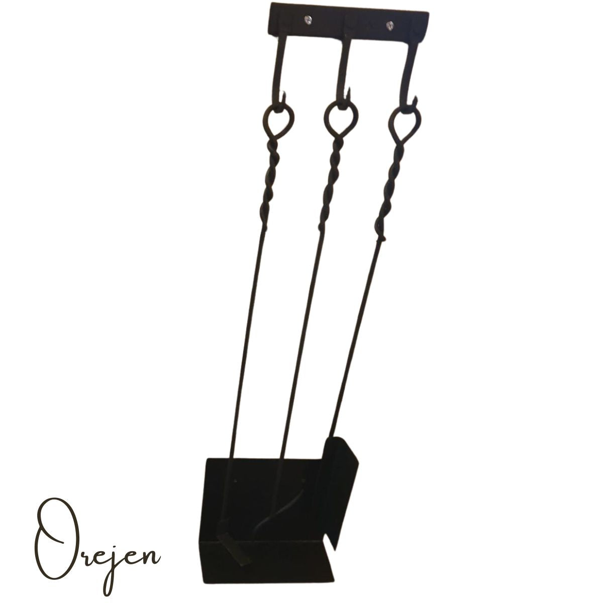 Wall mounted fire tools - out of the way.