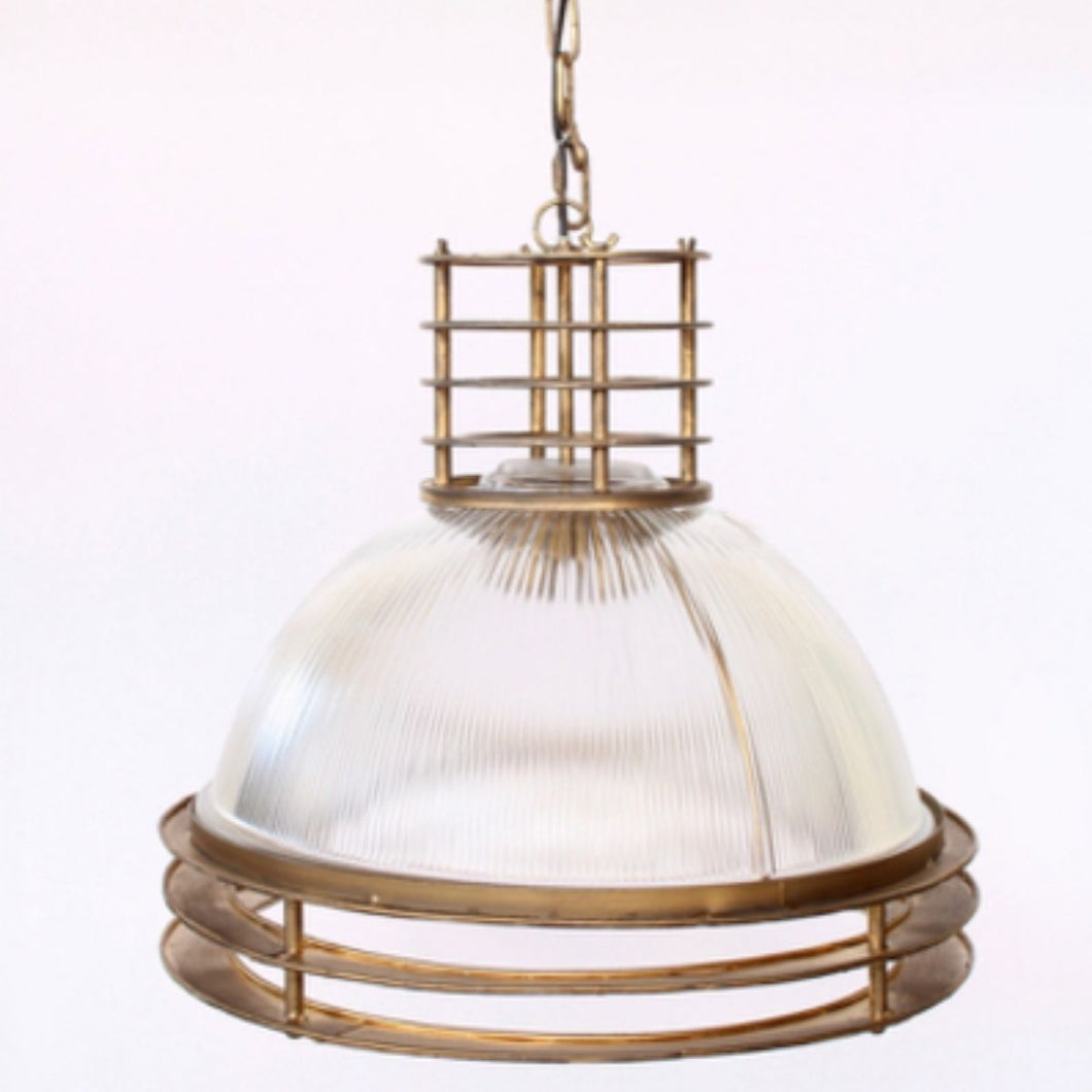 3 Ring Brass and Ribbed Glass Light