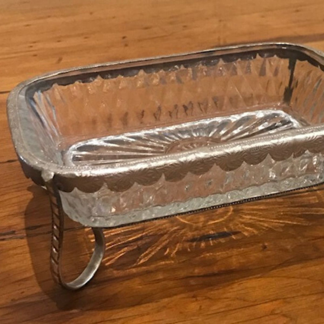 Soap Dish Glass and Pewter Antique Feel