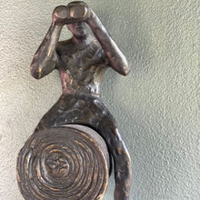 Load image into Gallery viewer, Metal Man sitting on a short Log hook
