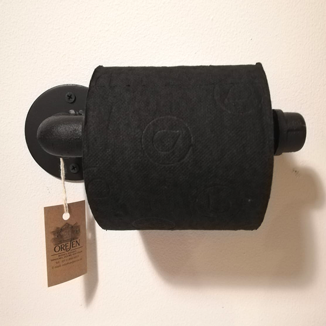 Toilet Roll Holder - Black Industrial Straight Pipe With End Stop
